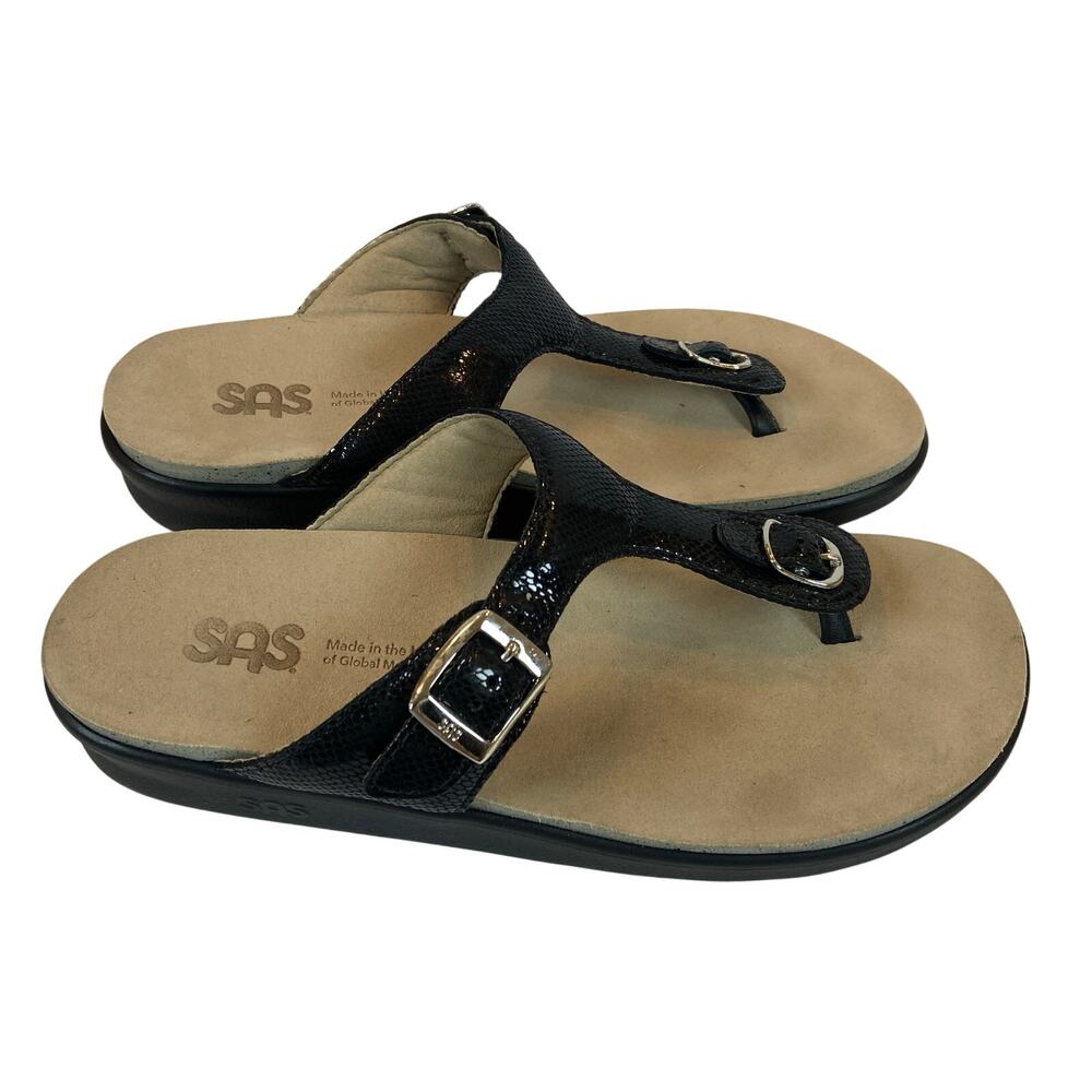 SAS Sanibel T- Strap Slide Sandals Black Size 10 M